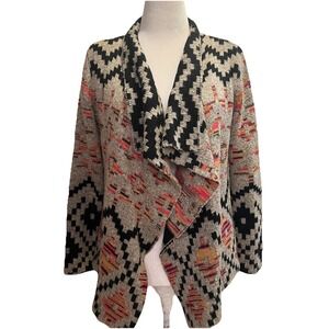 John Fashion Womens Knit Open Cardigan M Wool Blend Southwestern Aztec Tribal